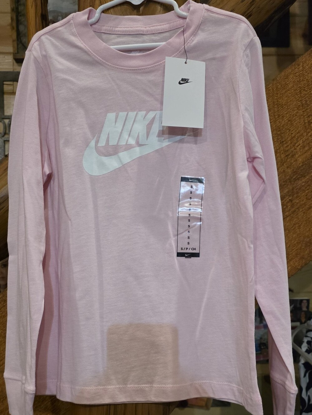 Nike Girls' Long-Sleeve Logo Tee - Light Pink with White Swoosh, 2 -XL, 3-SMALL